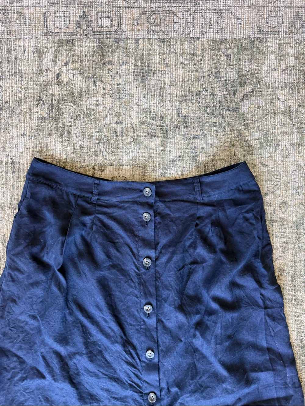 Boden Navy Blue Thomasina 100% Linen Midi Skirt Coastal Flowy Size 16-18 Summer - Picture 3 of 8